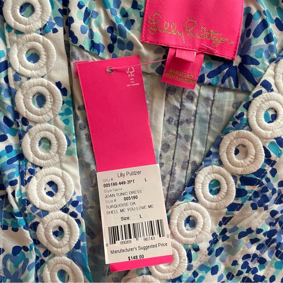 NWT Lilly Pulitzer Joan Tunic Dress in Turquoise Oasis Shell Me You Love Me - Picture 3 of 10
